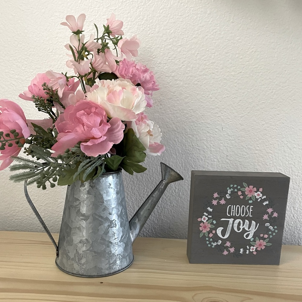 Country style table decor with watering container. Sold as a set.